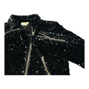 Maeve Malia Sequin Moto Jacket XS Black Anthropologie Aviator‎ EUC